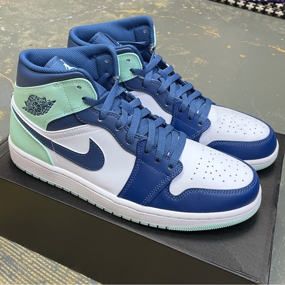 Nike Air Jordan 1 Mid Blue Mint 554724-413 10 Retro Tiffany Igloo Green Navy - Picture 3 of 10